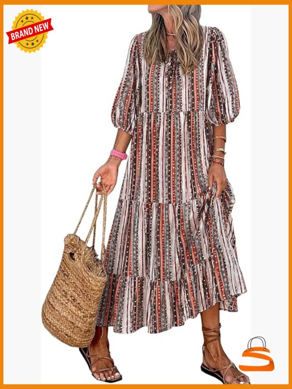 Boho Floral Maxi Dress with Puff Sleeves - Summer Maternity